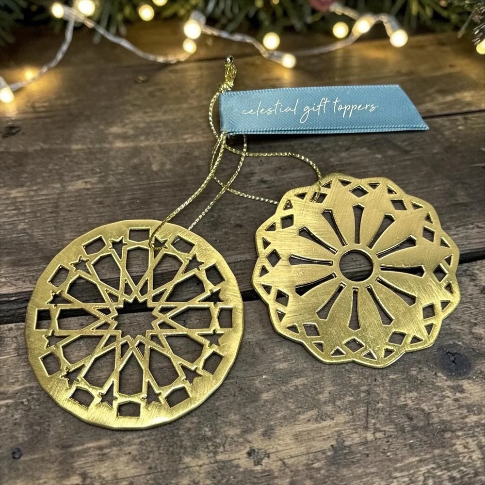 Anthropologie Celestial Gift‎ Toppers Gold Tone Ornament Decor Set of 2